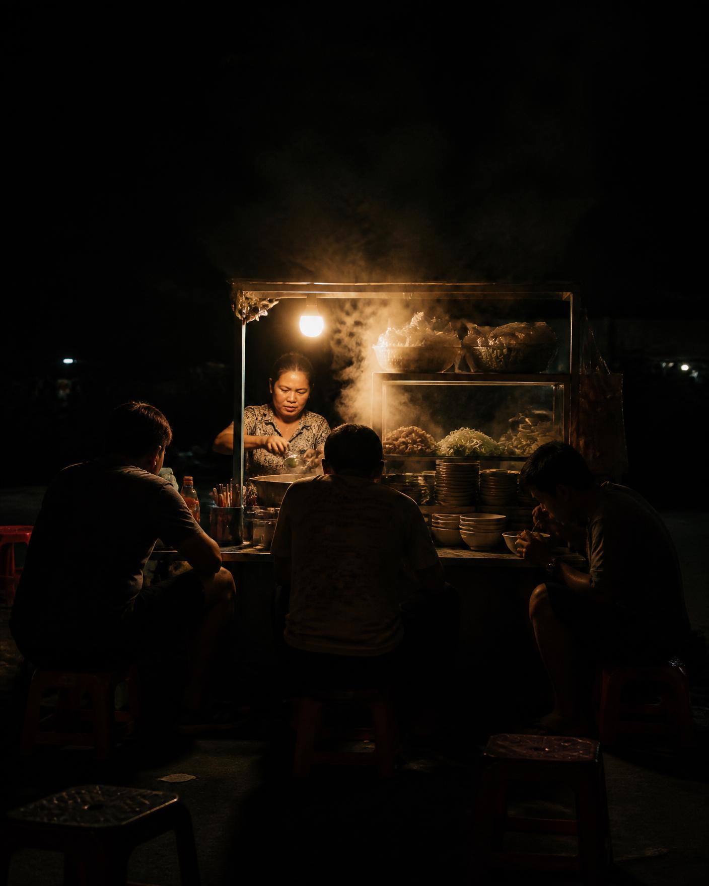 Night street food stall in Vietnam